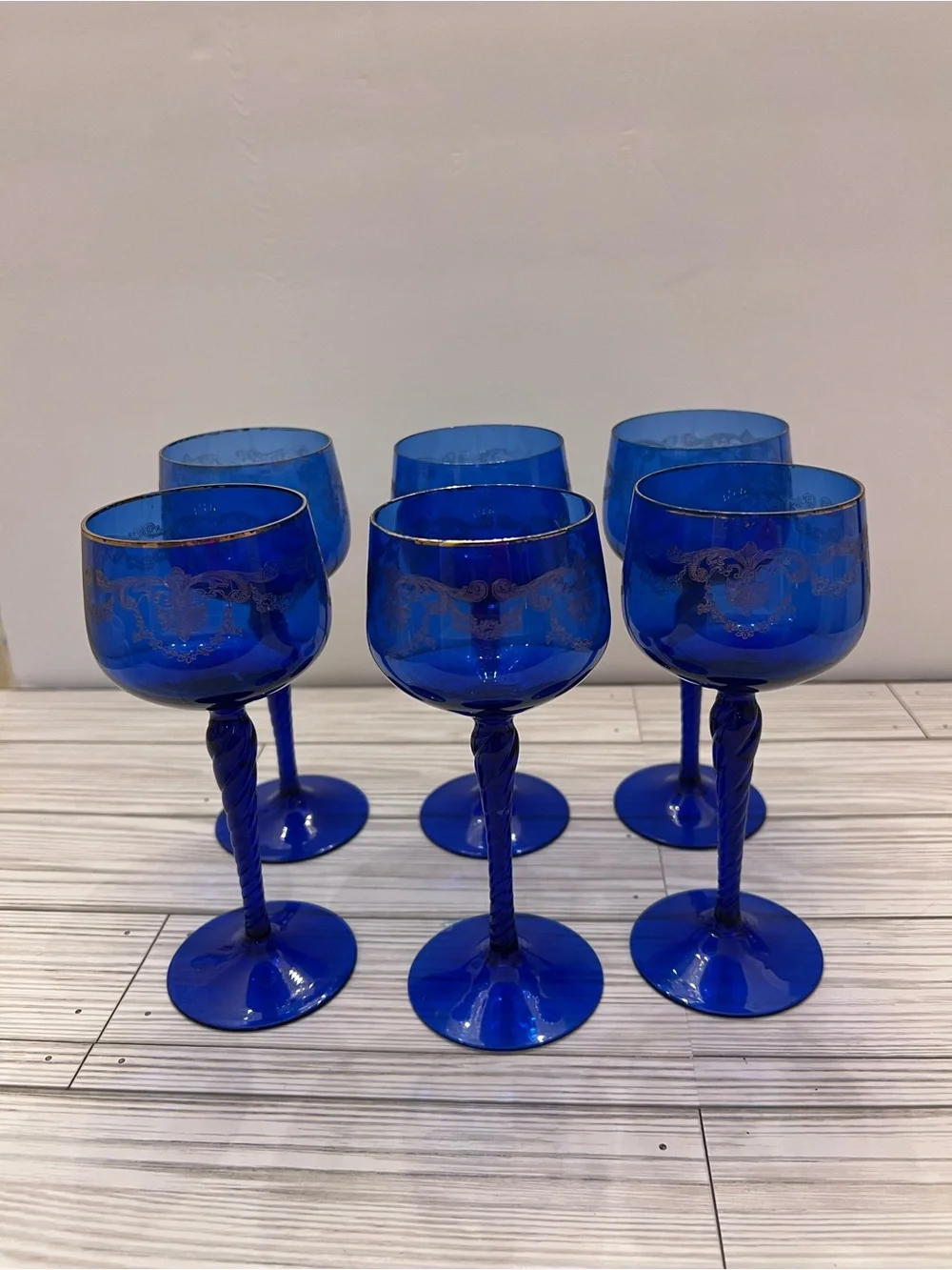 Cobalt Blue Twisted Stem Wine Glasses - Set of 6